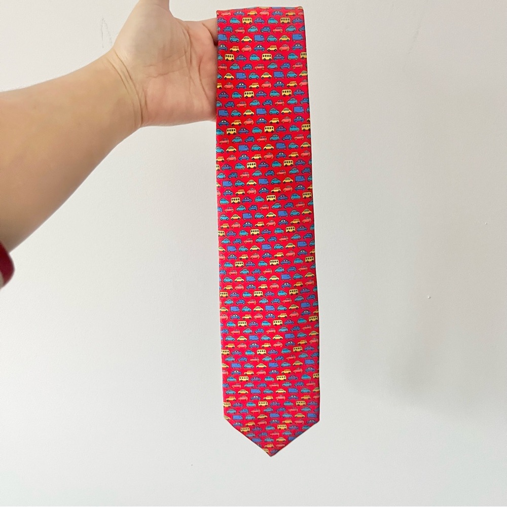 Holland & Sherry London 1836 All Silk Red Men’s Tie with Colorful Cars OS